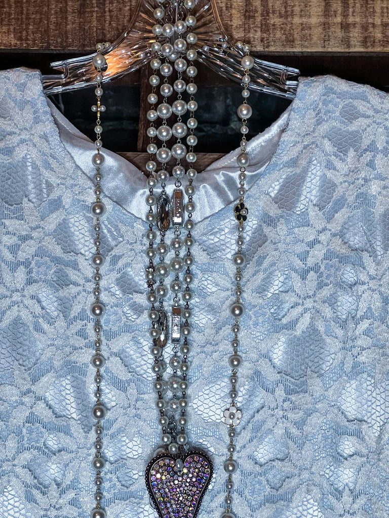 SMALL SZ --- Lace Dress in Light Blue & White --------- Sale