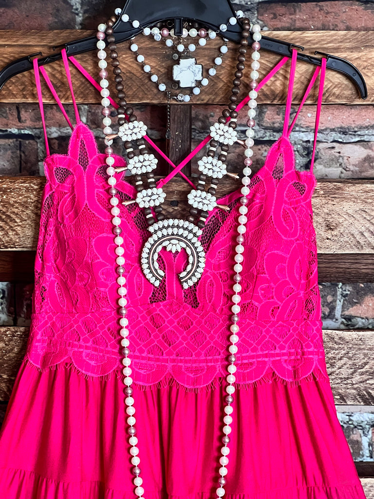 SWEET PASSION LACE BRALETTE TIERED CAMI TOP IN PINK