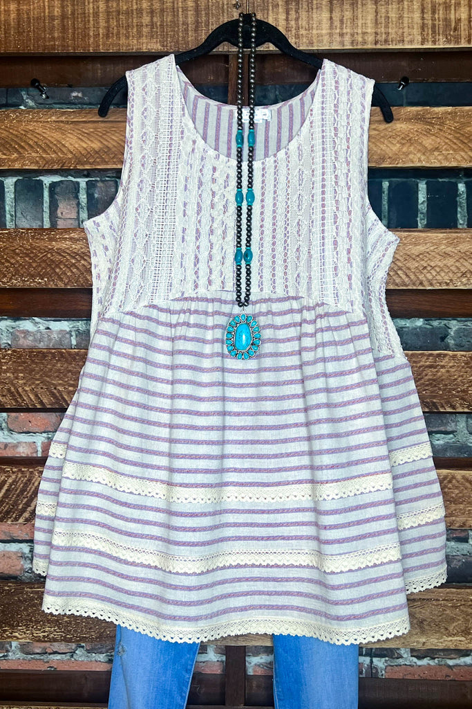 100 % COTTON BABYDOLL TOP IN NATURAL & VIOLET 6-12 SIZE----- SALE