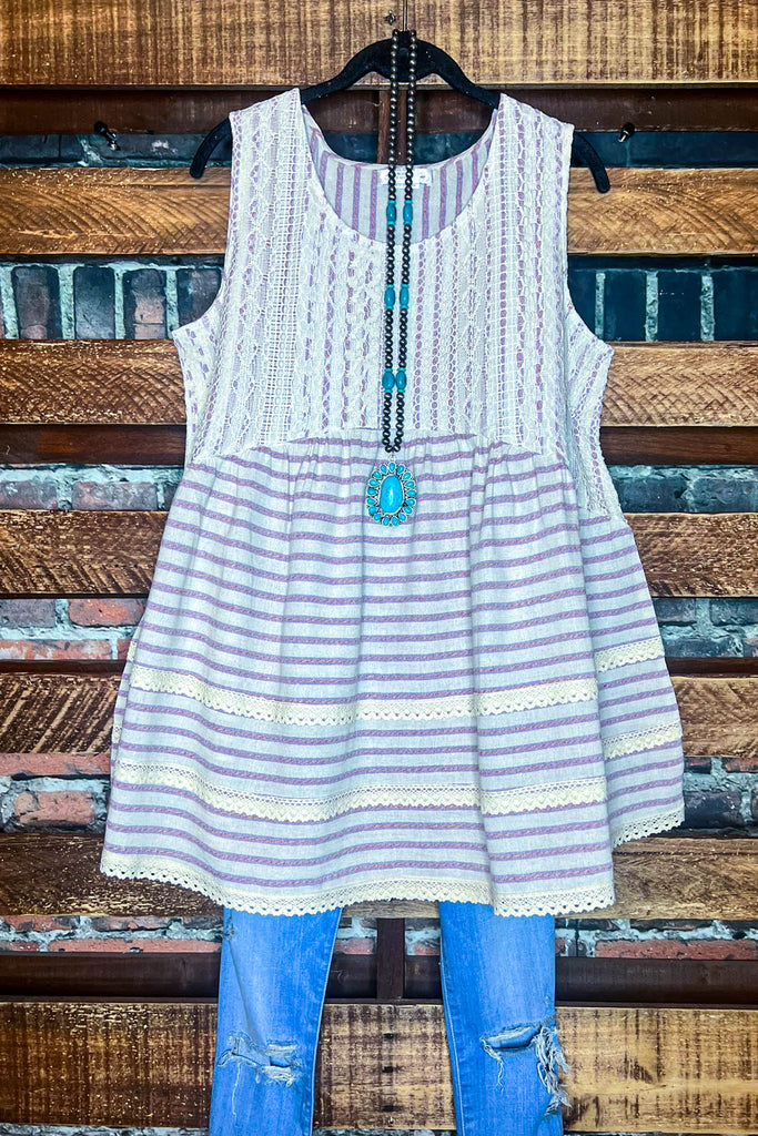 100 % COTTON BABYDOLL TOP IN NATURAL & VIOLET 6-12 SIZE----- SALE