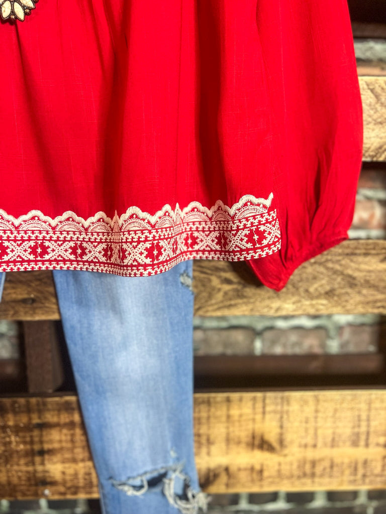 6-12 SIZE - DARLING FLORAL EMBROIDERED TOP IN CORAL------------SALE