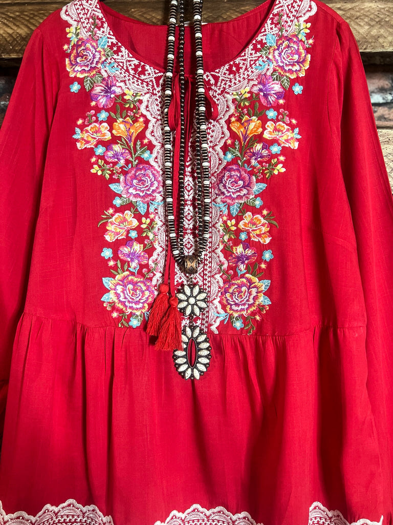 6-12 SIZE - DARLING FLORAL EMBROIDERED TOP IN CORAL------------SALE