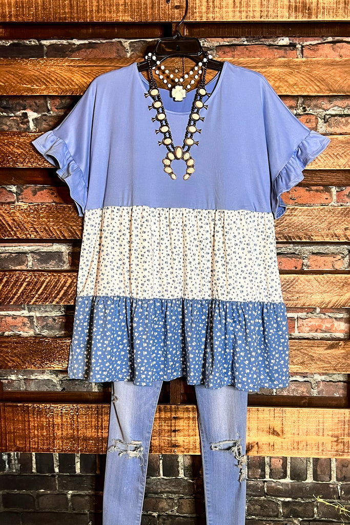 6-12 SIZE - FLORAL BLUE BABYDOLL TOP-------SALE