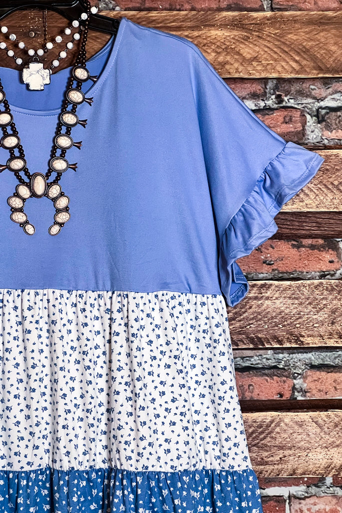 6-12 SIZE - FLORAL BLUE BABYDOLL TOP-------SALE