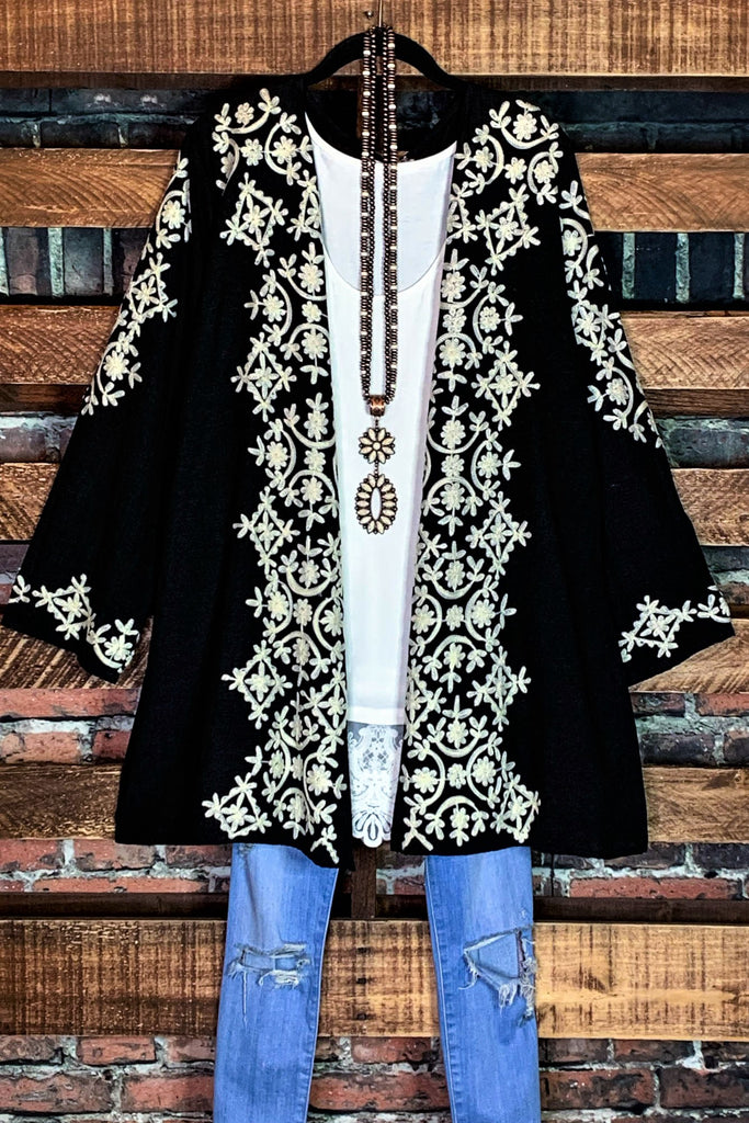 Love In Bloom Embroidered Kimono in Black