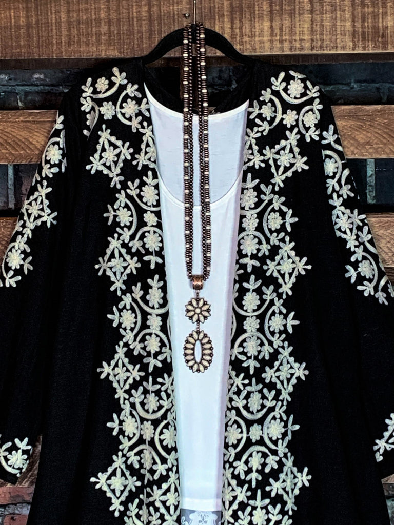 Love In Bloom Embroidered Kimono in Black