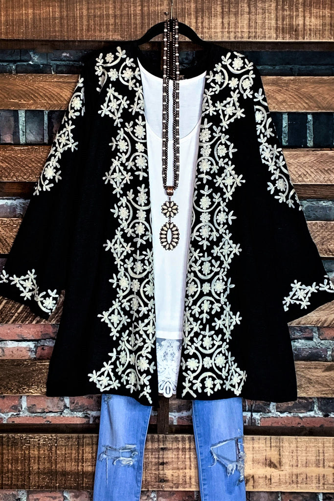Love In Bloom Embroidered Kimono in Black