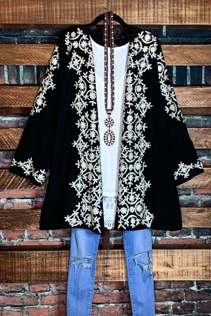 Love In Bloom Embroidered Kimono in Black