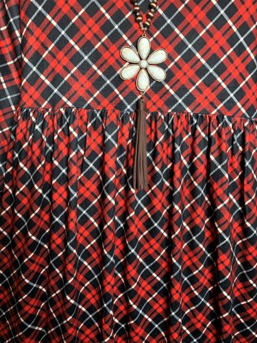 TOUCH OF SWEET PLAID DRESS IN RED MIX SMALL SIZE-------------SALE