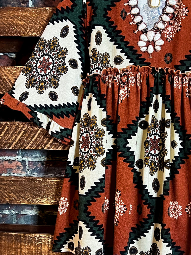 4X/5X - AZTEC PRINT OVERSIZED TUNIC DRESS IN RUST-------SALE
