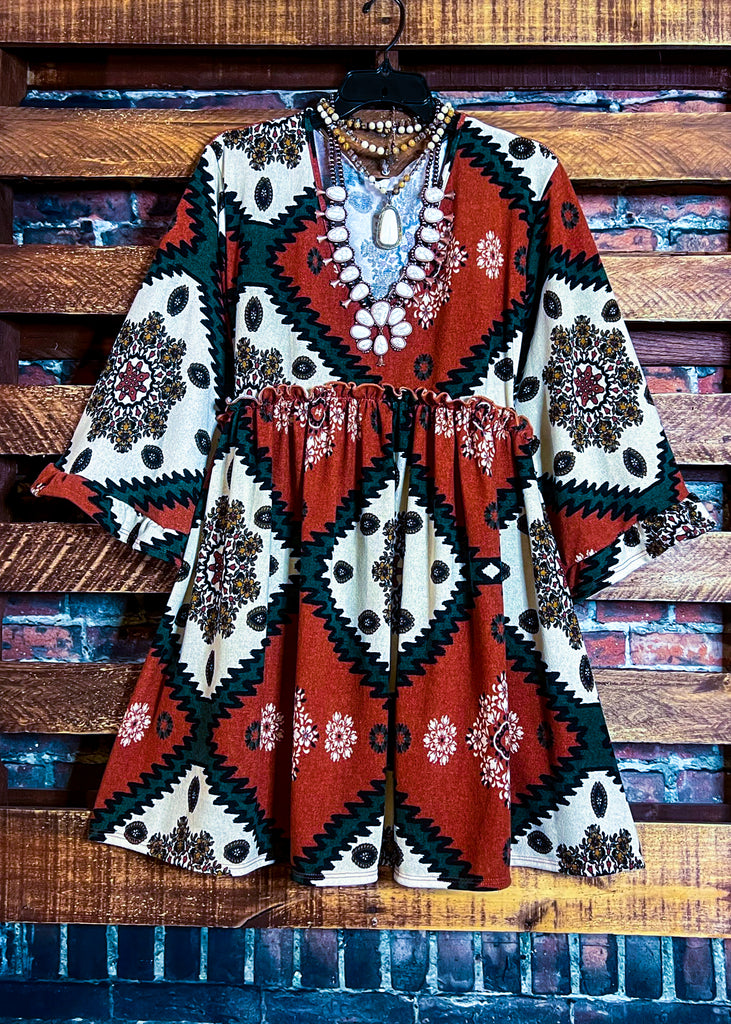 4X/5X - AZTEC PRINT OVERSIZED TUNIC DRESS IN RUST-------SALE
