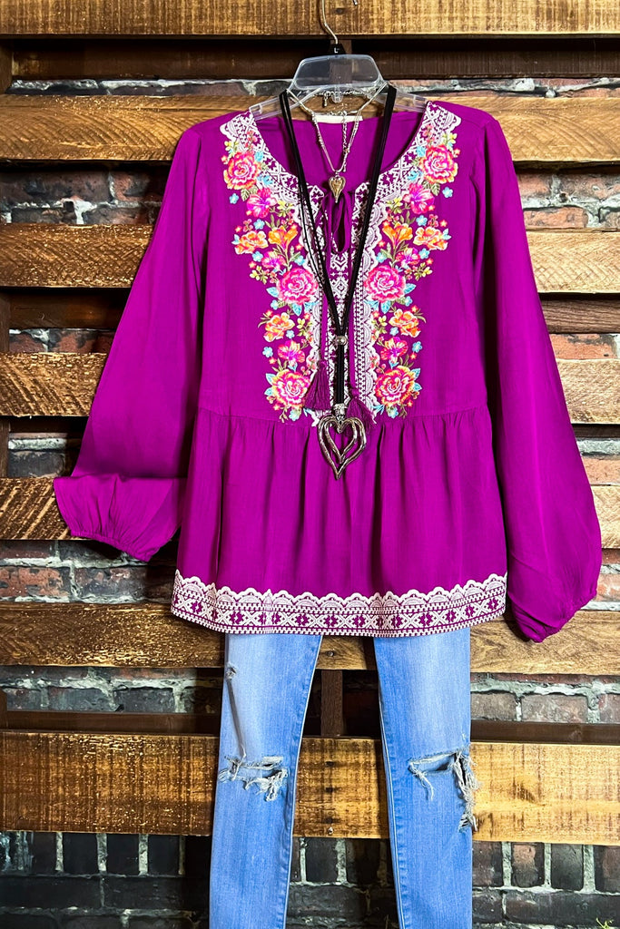 6-12 SALE - DARLING FLORAL EMBROIDERED TOP IN MAGENTA---------SALE