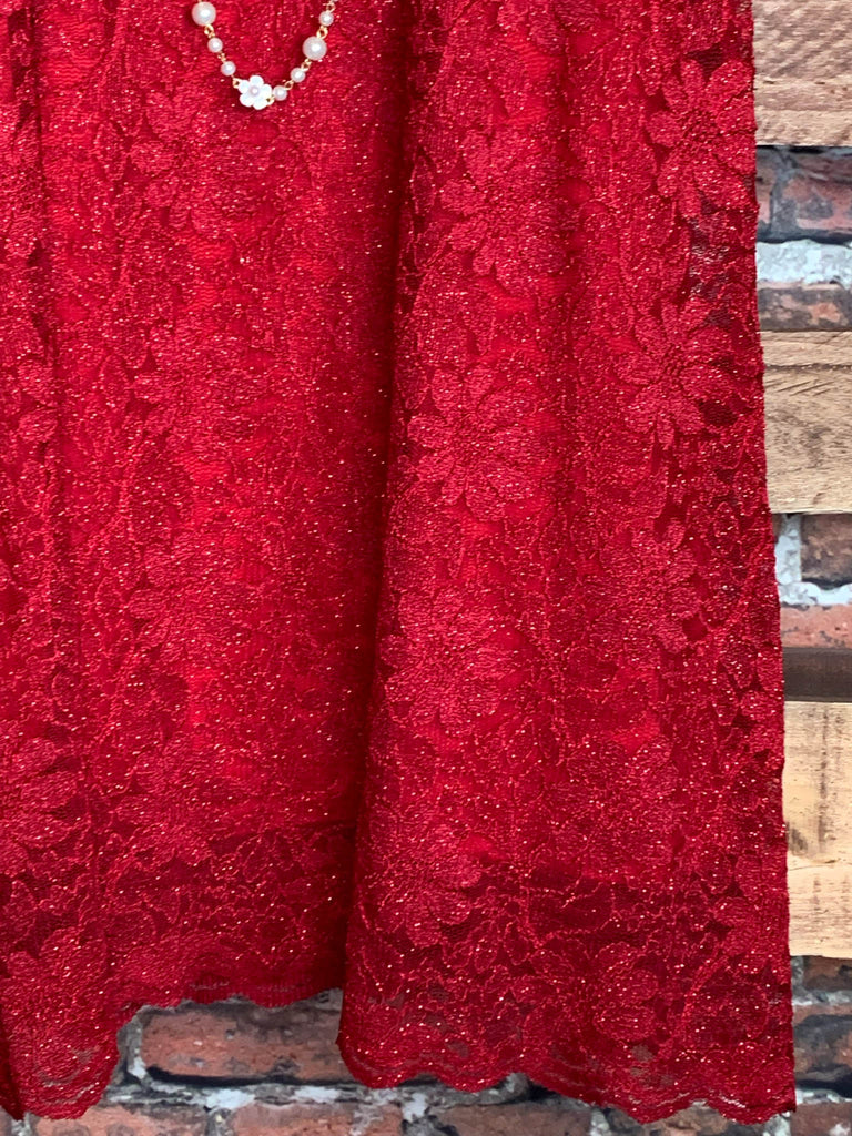 LOVELY DAY RED RUBY LACE SPARKLE DRESS 6 - 14