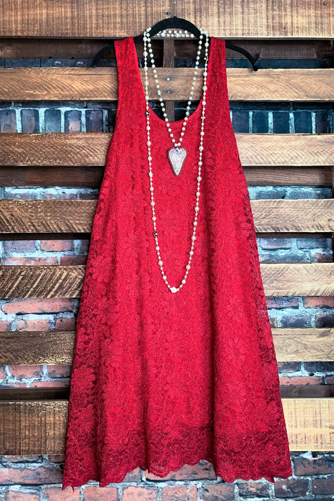 LOVELY DAY RED RUBY LACE SPARKLE DRESS 6 - 14