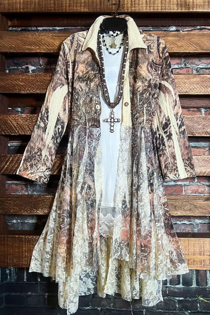 RUSTIC  VINTAGE INSPIRED JACKET CARDIGAN IN BEIGE, BROWN & RUST