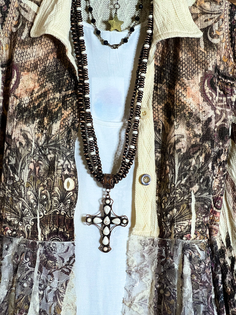 RUSTIC  VINTAGE INSPIRED JACKET CARDIGAN IN BEIGE, BROWN & RUST