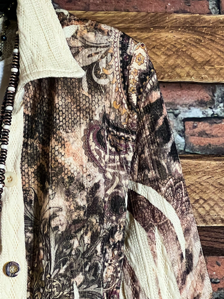 RUSTIC  VINTAGE INSPIRED JACKET CARDIGAN IN BEIGE, BROWN & RUST