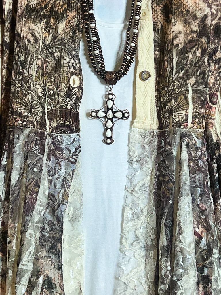 RUSTIC  VINTAGE INSPIRED JACKET CARDIGAN IN BEIGE, BROWN & RUST