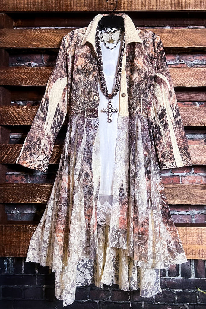 RUSTIC  VINTAGE INSPIRED JACKET CARDIGAN IN BEIGE, BROWN & RUST