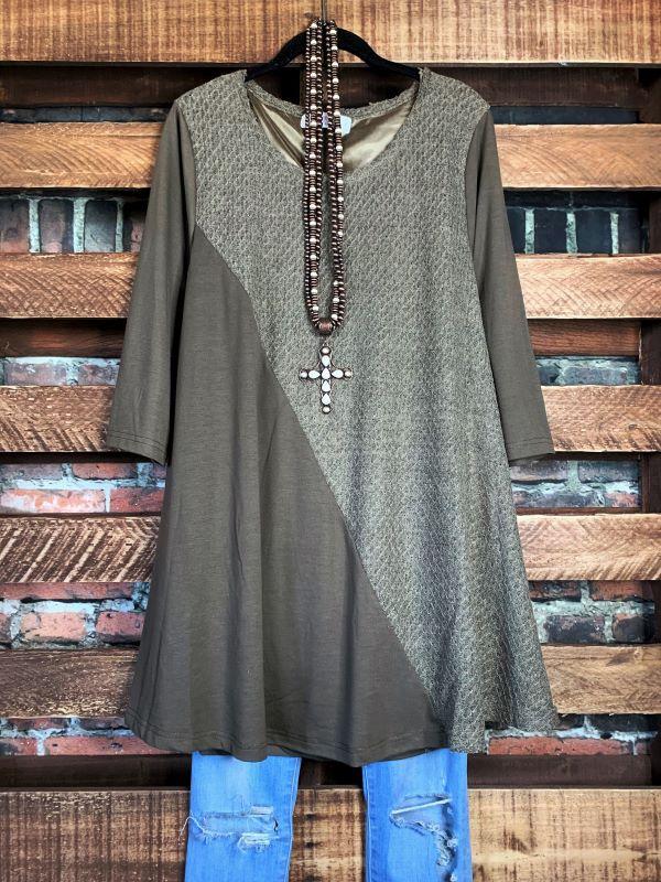 MY FANCY & PRETTY T-SHIRT TUNIC IN MOCHA------------SALE