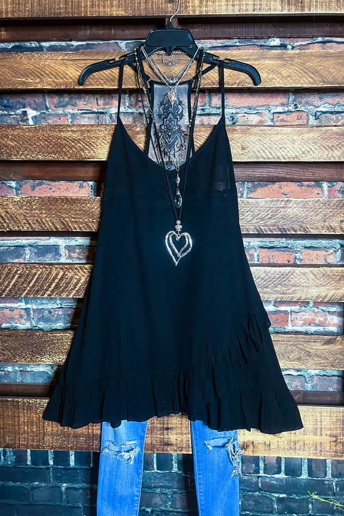 SECRET LOVE TATTOO EMBROIDERY BLACK SLIP EXTENDER DRESS