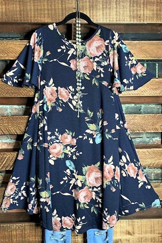 navy floral tunic plus size top