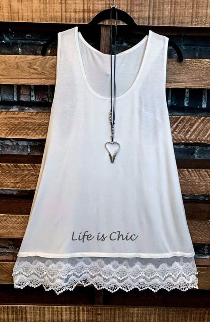 SWEETER THAN HONEY LACE SLIP DRESS EXTENDER TOP CAMI IN OFF WHITE