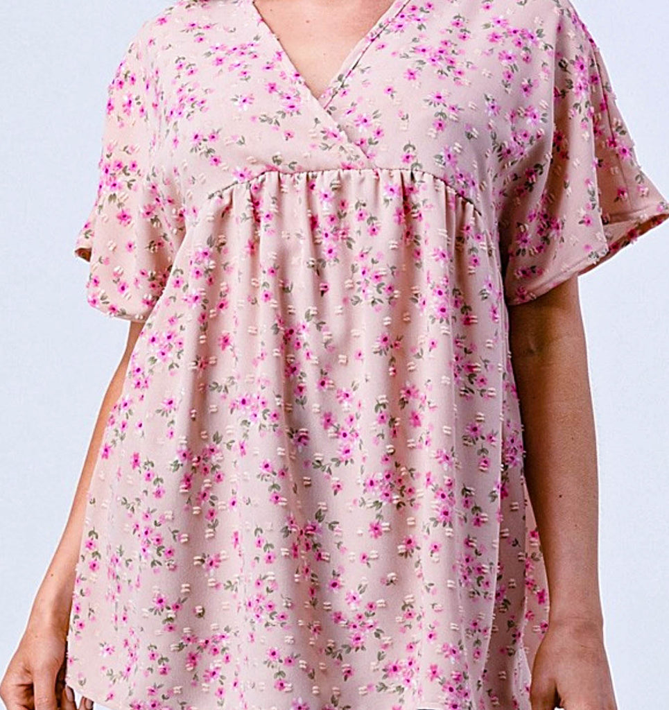 BEAUTIFUL TIMELESS FLORAL BABYDOLL TOP IN BLUSH ROSE--------SALE