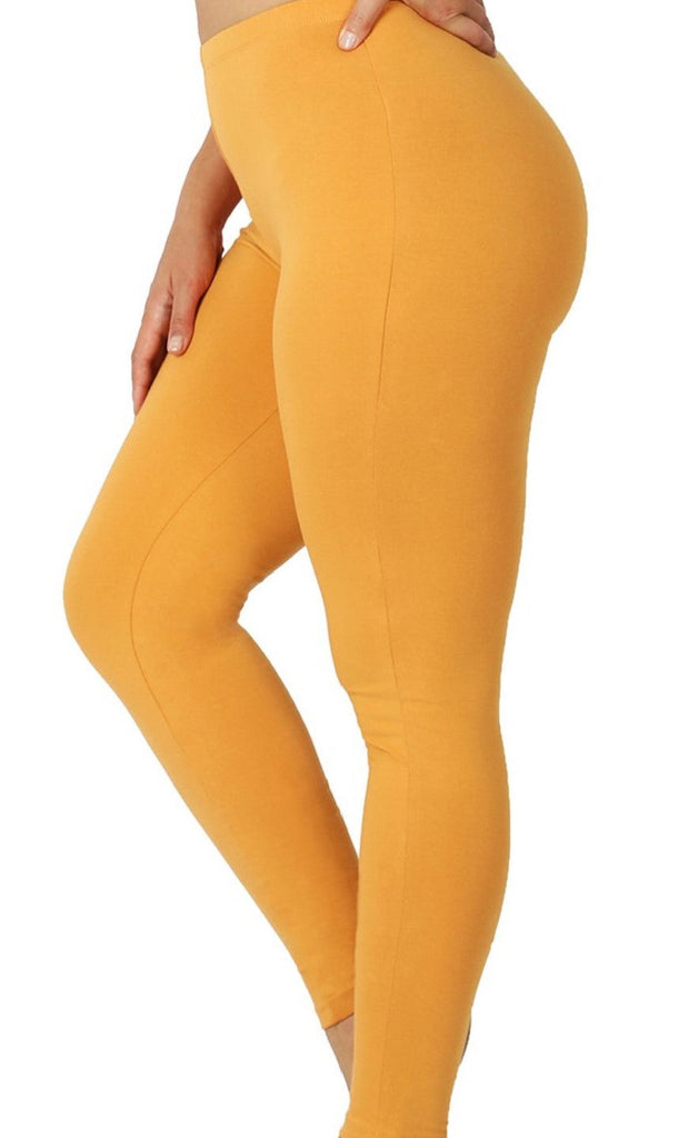 EVERYDAY BASIC COTTON PLUS SIZE LEGGINGS IN MUSTARD