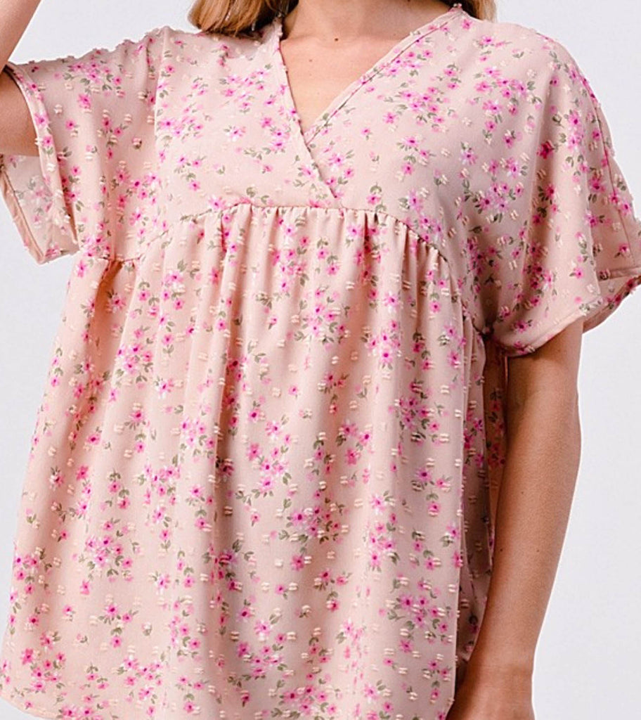 BEAUTIFUL TIMELESS FLORAL BABYDOLL TOP IN BLUSH ROSE--------SALE