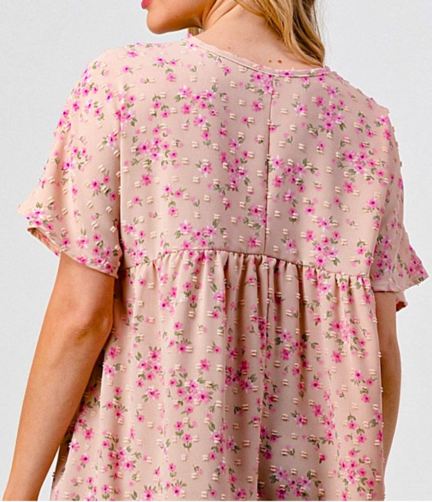 BEAUTIFUL TIMELESS FLORAL BABYDOLL TOP IN BLUSH ROSE--------SALE