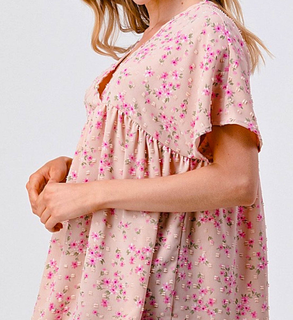 BEAUTIFUL TIMELESS FLORAL BABYDOLL TOP IN BLUSH ROSE--------SALE