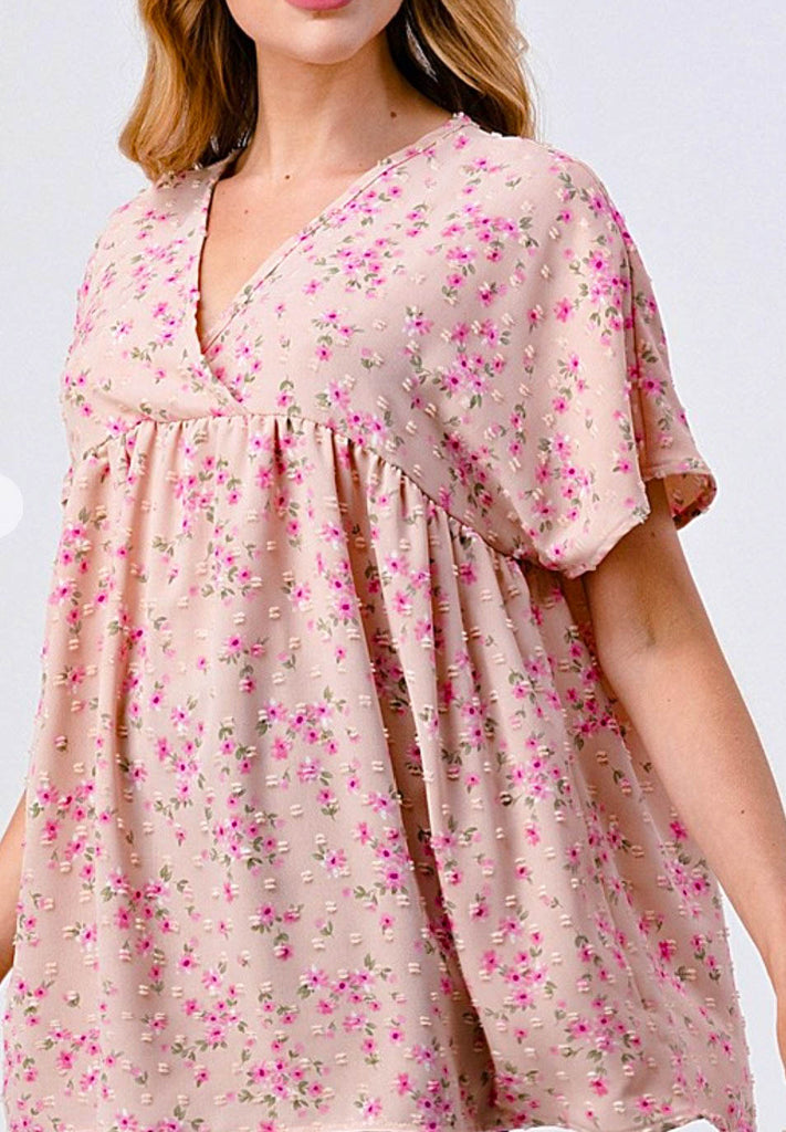 BEAUTIFUL TIMELESS FLORAL BABYDOLL TOP IN BLUSH ROSE--------SALE