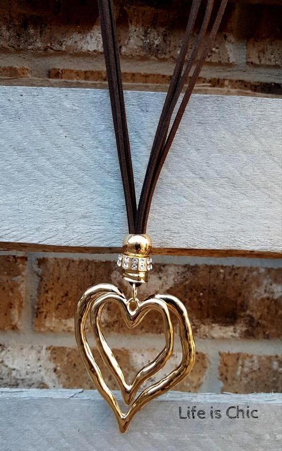 HEART ON HEART NECKLACE & EARRING SET GOLD COLOR