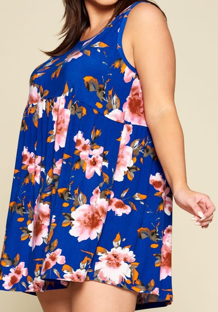 14-16 ROYAL BLUE FLORAL DRESS ---------SALE