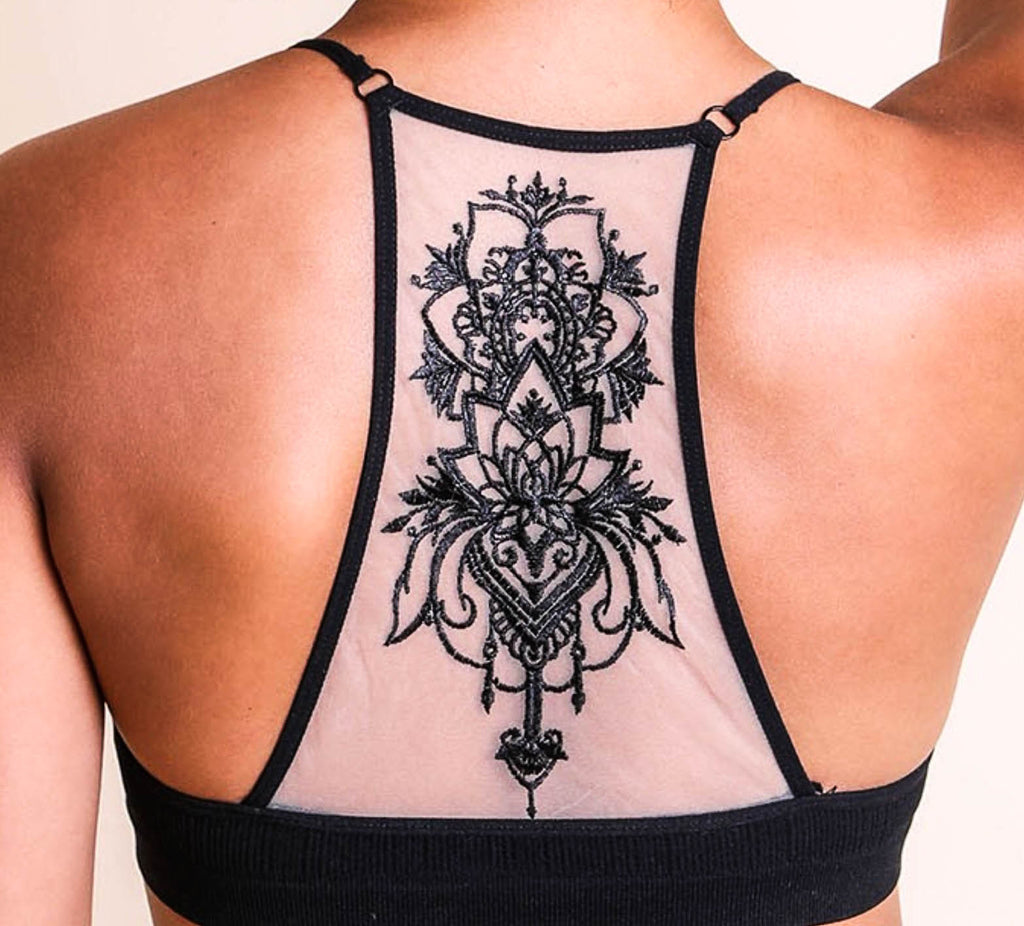TATTOO MESH BRALETTE IN BLACK
