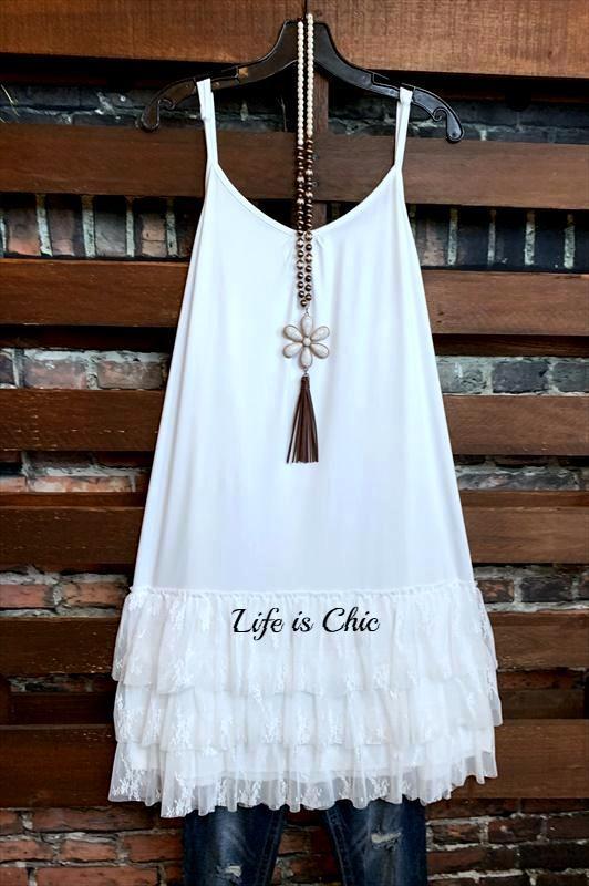 SO SWEET ROMANCE WHITE LACE SHABBY SLIP DRESS EXTENDER TOP