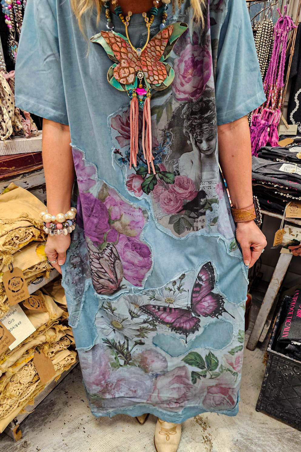 Like a Love Song Vintage-Inspired Maxi Dress 100% Cotton Blue & Floral