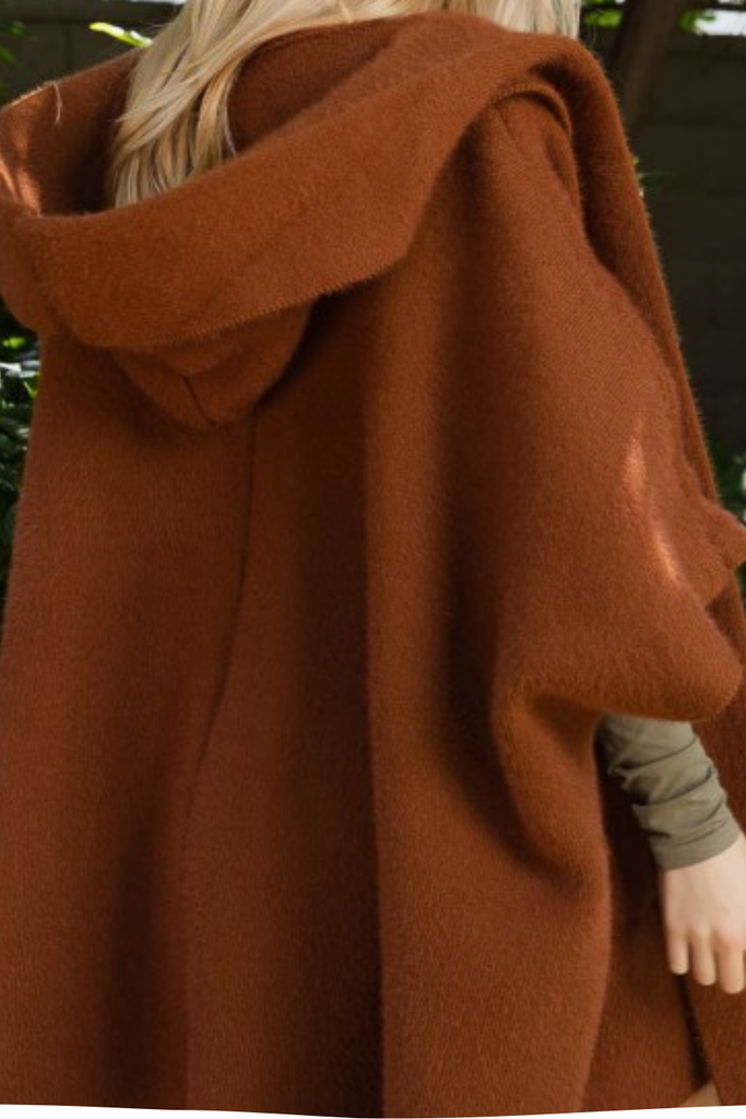 EASY LOOK COMFY COZY OVERSIZED HOODED RUANA KIMONO IN CAMEL