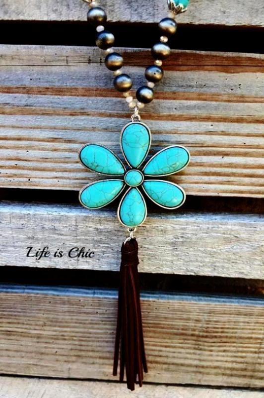 JUST THAT BEAUTIFUL TASSEL FLOWER IN TURQUOISE [product vendor] - Life is Chic Boutique