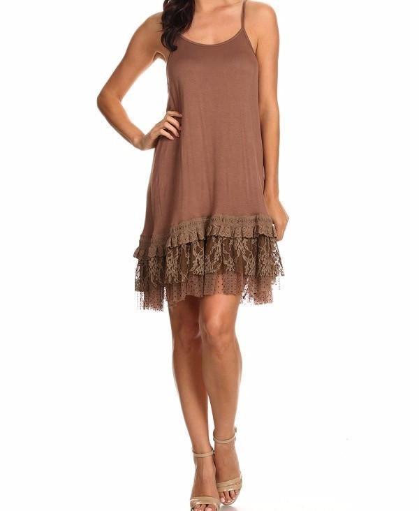 SHABBY RUFFLE LACE ROMANCE SLIP DRESS IN MOCHA [product vendor] - Life is Chic Boutique