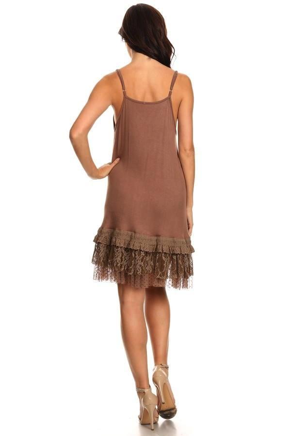 SHABBY RUFFLE LACE ROMANCE SLIP DRESS IN MOCHA [product vendor] - Life is Chic Boutique