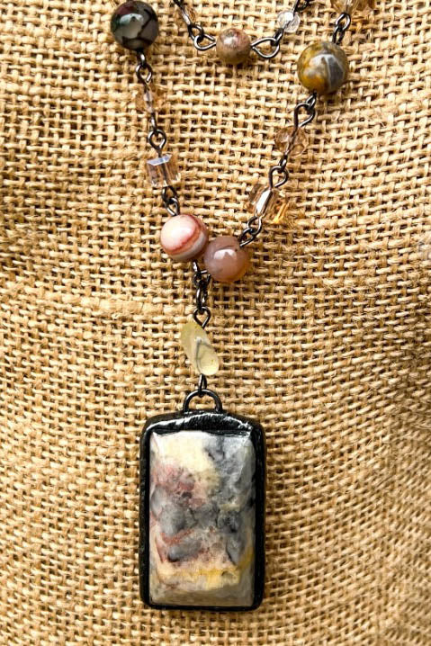 Rustic Natural Stone Bamboo Positive Energy Necklace