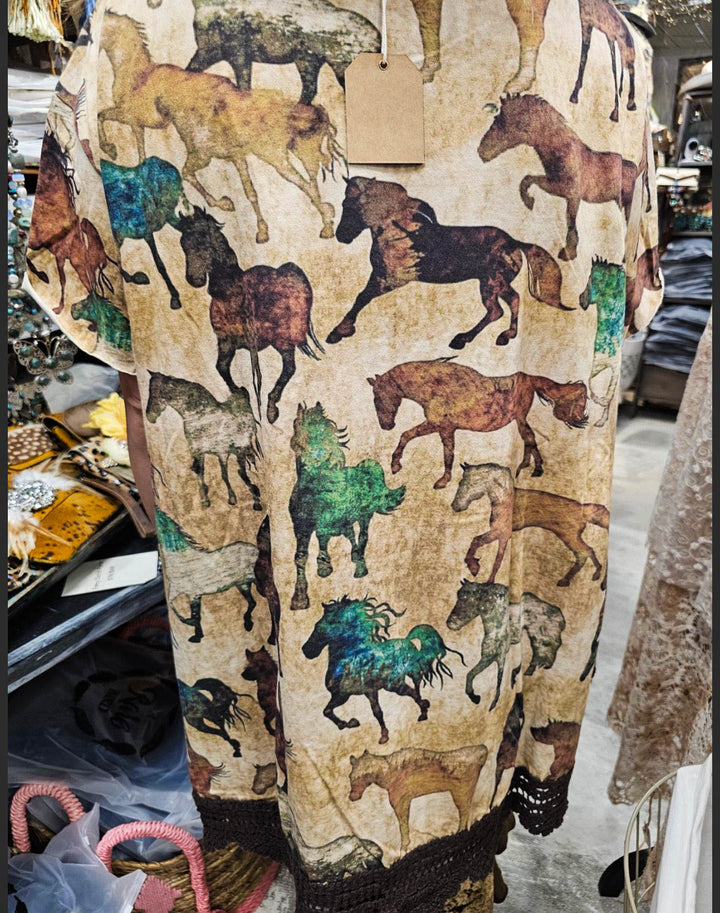 Young At Heart Horses Print Oversized Tunic – 100% Cotton - Made in USA