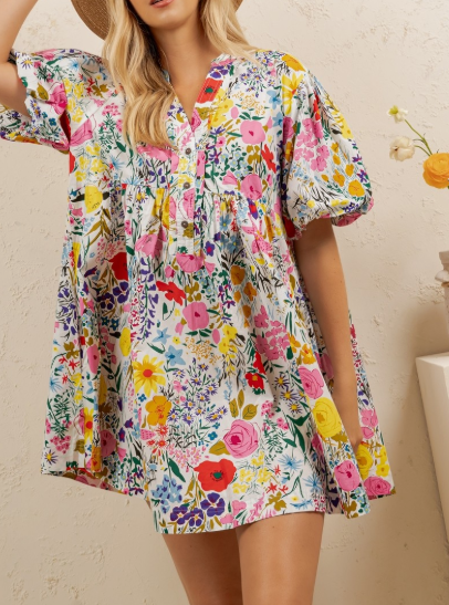Sunny Days 100% Cotton Dress Floral Multi-Color