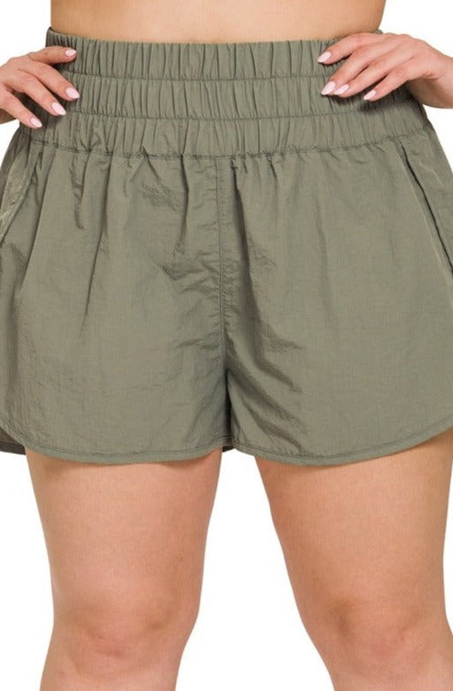 Pretty Comfy Light Olive Plus Size Women's Shorts ----Sale