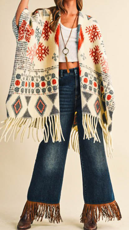 PERFECTLY COMFY AND COZY MULTI-COLOR RUANA KIMONO