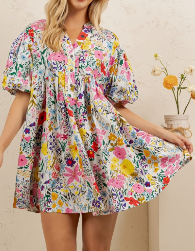 Sunny Days 100% Cotton Dress Floral Multi-Color
