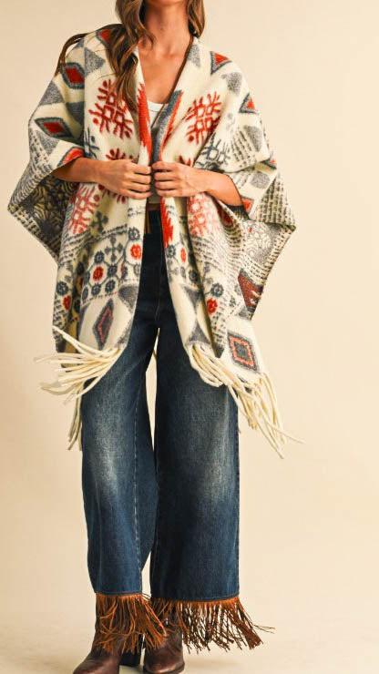 PERFECTLY COMFY AND COZY MULTI-COLOR RUANA KIMONO