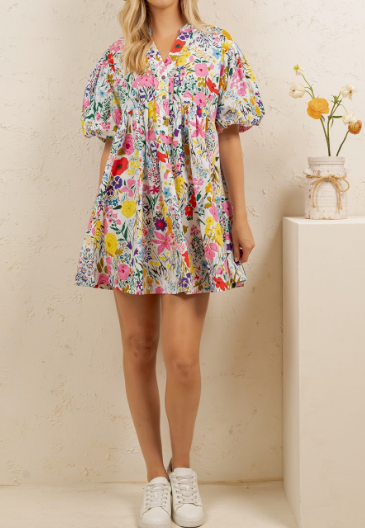 Sunny Days 100% Cotton Dress Floral Multi-Color